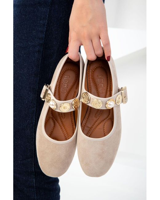 Soho Blue Ballerinas Aus Beigem Wildleder Für Damen