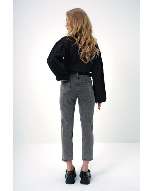 Trend Alaçatı Stili Black Anthrazitfarbene Jeanshose Mit Hoher Taille Und Taschendetail Und Gürtel Für Damen
