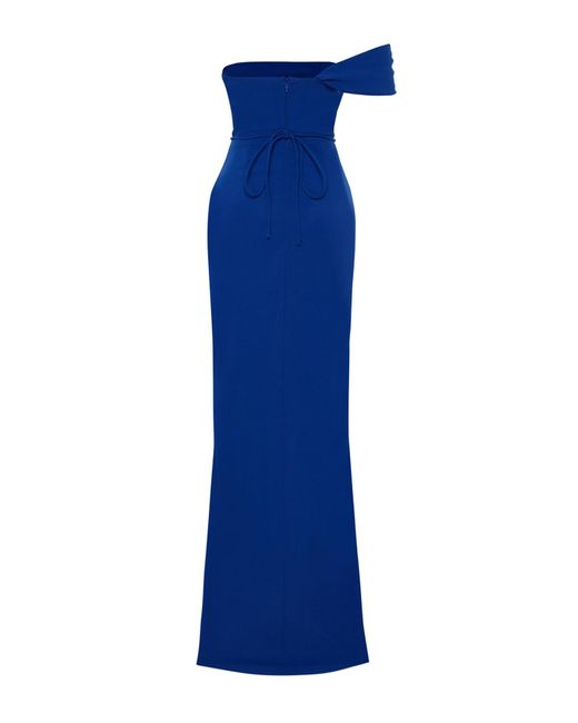 Trendyol Blue Zeynep tosun design saks wrap langes gestricktes abend- und abschlusskleid