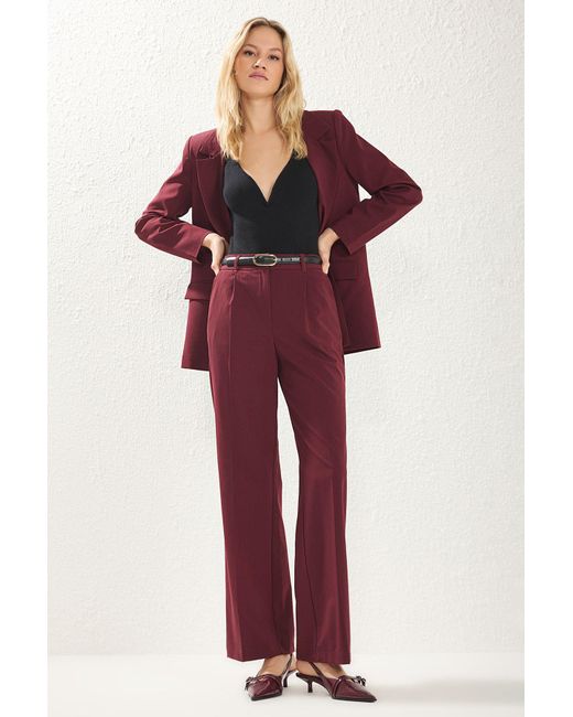 Trendyol Red Weinrote, Plissierte, Gewebte Hose Mit Weitem Bein – Für Damen