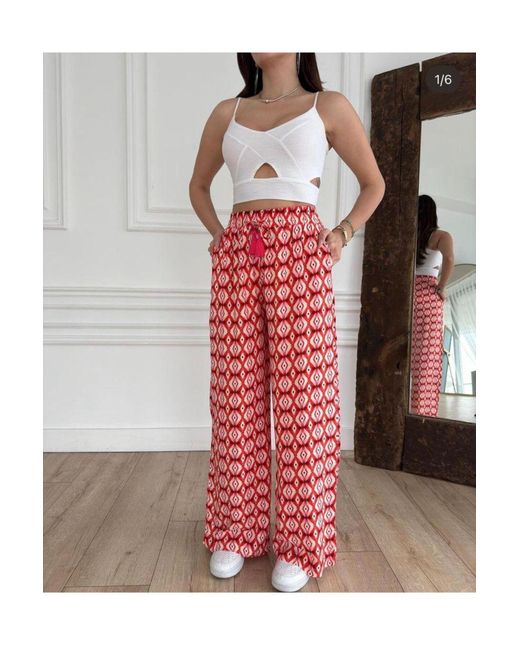 My Blog Red Fuchsiafarbene, Gemusterte Hose Mit Weitem Bein Für Damen