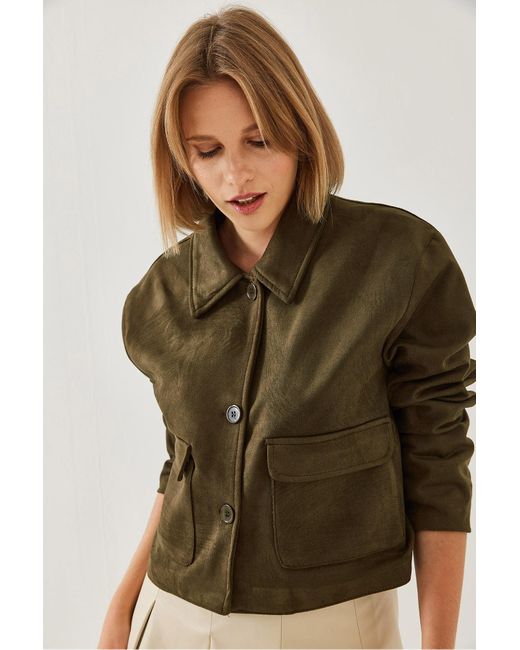 Bianco Lucci Green Wildlederjacke Mit Zwei Taschen Und Knöpfen 2499 Für Damen