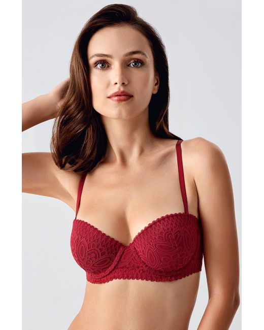 C&City Red Push-Up-Bh Mit Spitzendetail C18355 Weinrot Für Damen