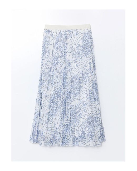 LC Waikiki White Lcwaikiki Klassischer Gemusterter Chiffonrock Mit Elastischem Bund Für Damen