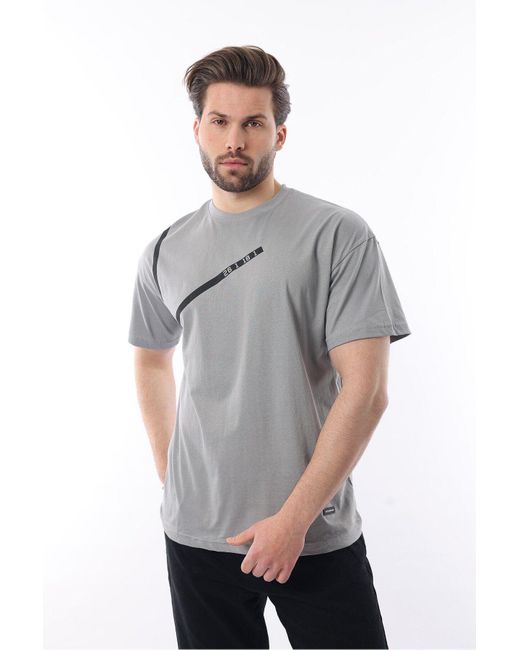 Madmext Gefärbtes T-Shirt Aus Baumwolle Mit Rundhalsausschnitt Und Streifen Für Herren in Gray für Herren