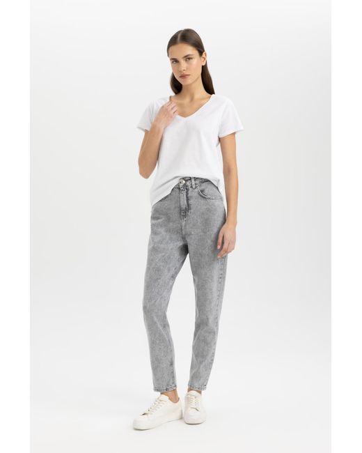Defacto Gray Lina mom fit jeans mit hoher taille und knöchellänge, waschbare hose