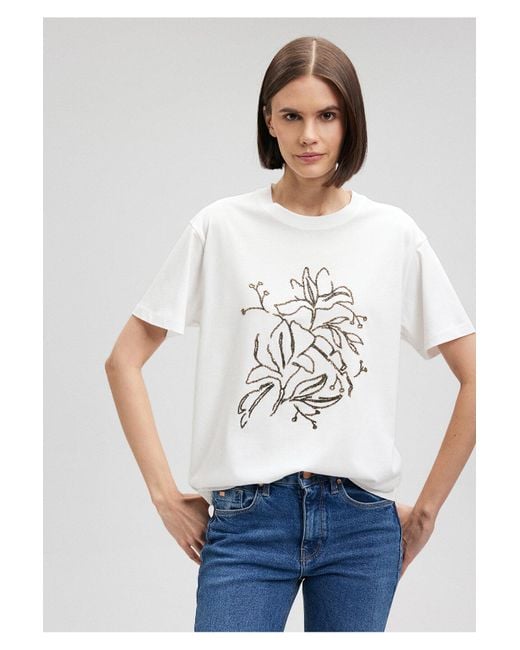 Mavi White Es t-shirt mit blumenstickerei regular fit-70057