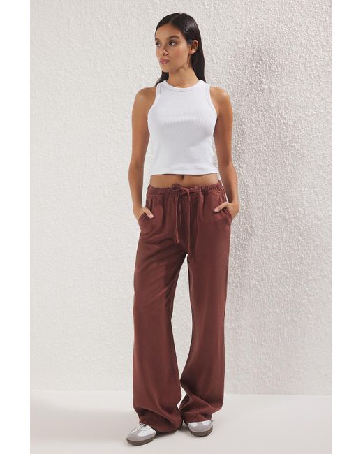 Trendyol Red Mehr 100% Tencel Beli, Elastische Jeans Mit Hoher Taille Für Damen