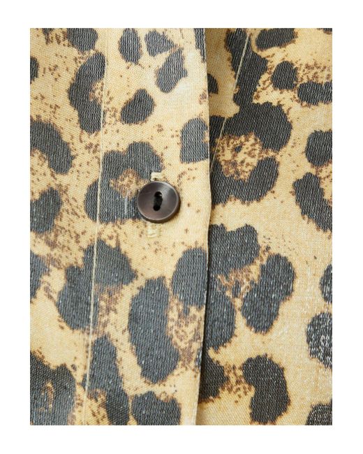 Koton White Langärmliges Hemd Aus Satin Mit Leopardenmuster Und Normaler Passform Für Damen
