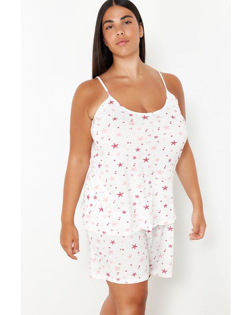 Trendyol White Pyjama-set aus strick mit seestern-muster