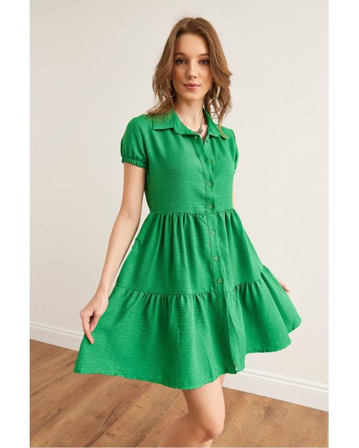 Olalook Green Grünes Hemdkleid Elb- 19002358 Für Damen