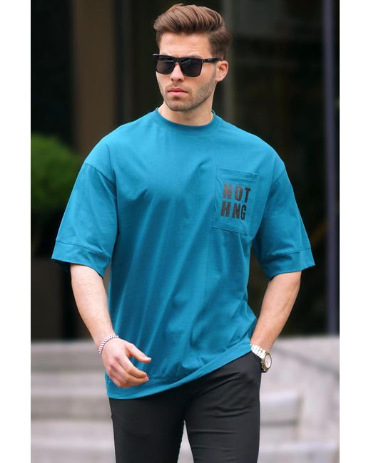 Madmext Petroles oversize-t-shirt mit taschendetail in Blue für Herren