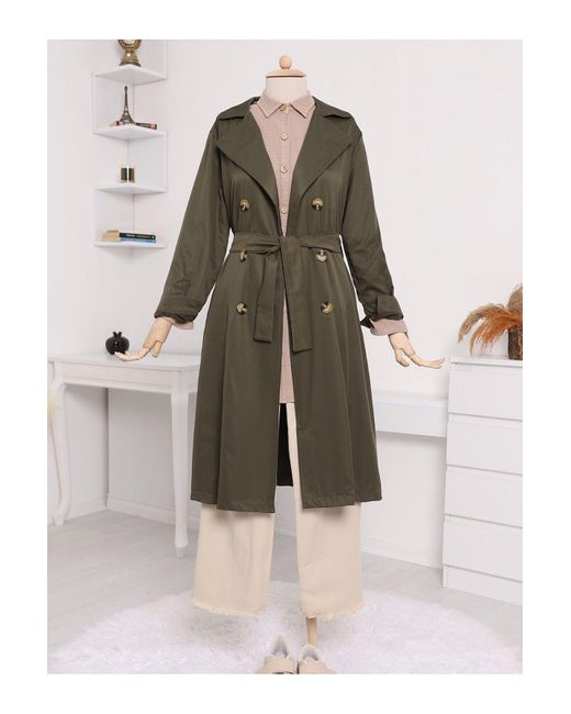 Modamorfo Green Langer Trenchcoat Mit Doppelknopf-Gürtel Für Damen