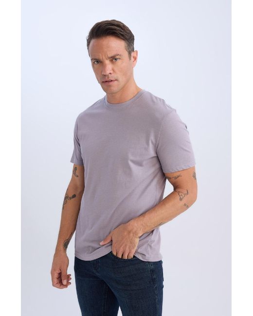 Defacto 100 Baumwolle Neues Basic-T-Shirt Mit Rundhalsausschnitt Und Normaler Passform, Einfarbig, Kurzärmelig V7699Az25Sp Für Herren in Purple für Herren