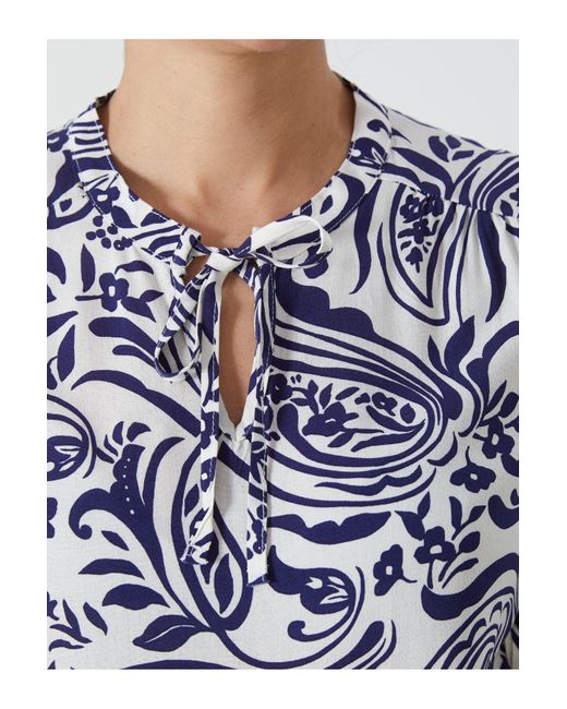 LC Waikiki Blue Gemusterte Bluse Mit Bindekragen Für Damen