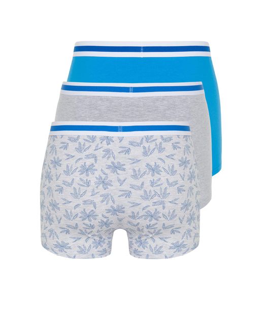 Trendyol 3-teilige grau-blaue boxershorts aus baumwollmischung mit tropischem muster und uni in Blue für Herren