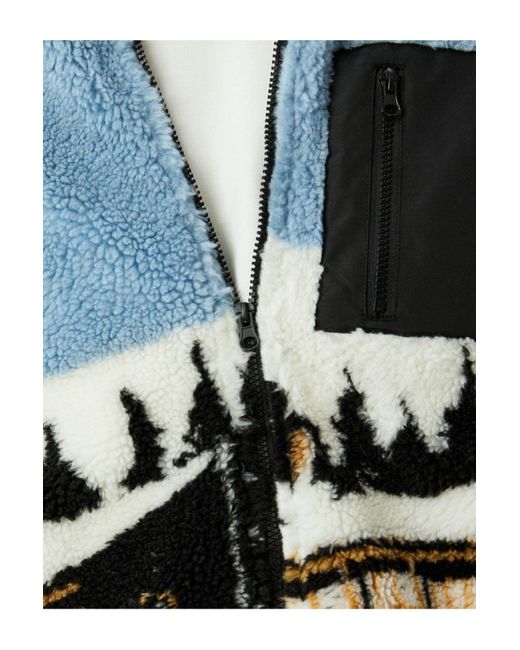 Koton Kapuzen-Plüschjacke Mit Reißverschluss, Landschaftsmuster Und Taschendetail Für Herren in Blue für Herren