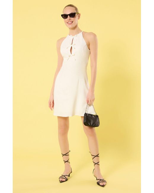 Trendyol Yellow Mini-Wickelkleid – Einfarbig Gefütterter Rock, Schleife Mit Öffnung An Der Taille Für Damen