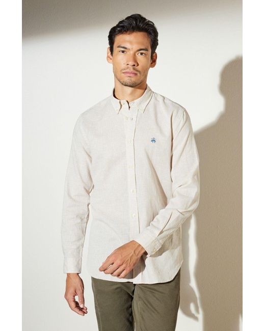 Brooks Brothers Kariertes Slim-Fit-Hemd Aus Leinen Mit Geknöpftem Reversmuster Für Herren in White für Herren