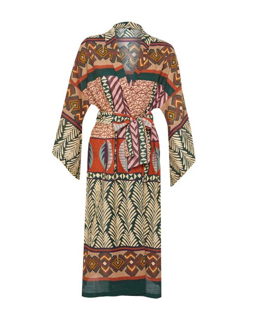 Trendyol White Ethnisch gemusterter midi-kimono und kaftan aus 100 % baumwolle