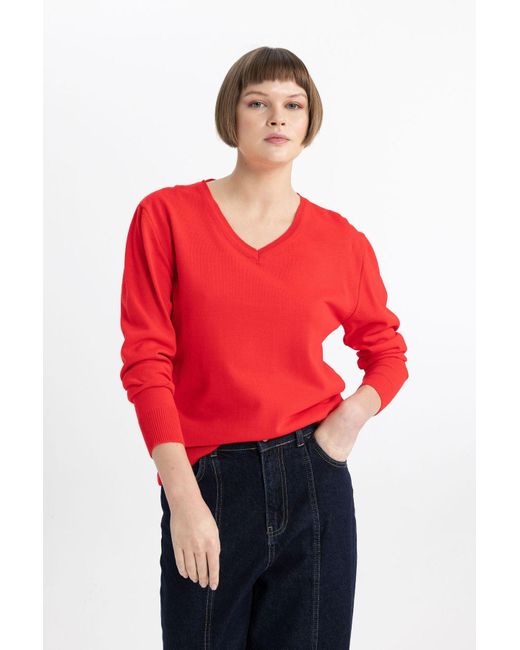 Defacto Red Strickpullover Mit Normaler Passform Für Damen