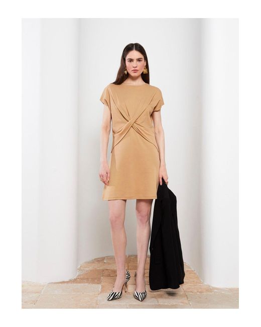LC Waikiki Natural Rundhalsausschnitt, Detailliertes, Kurzärmliges Kleid Aus Baumwolle Für Damen