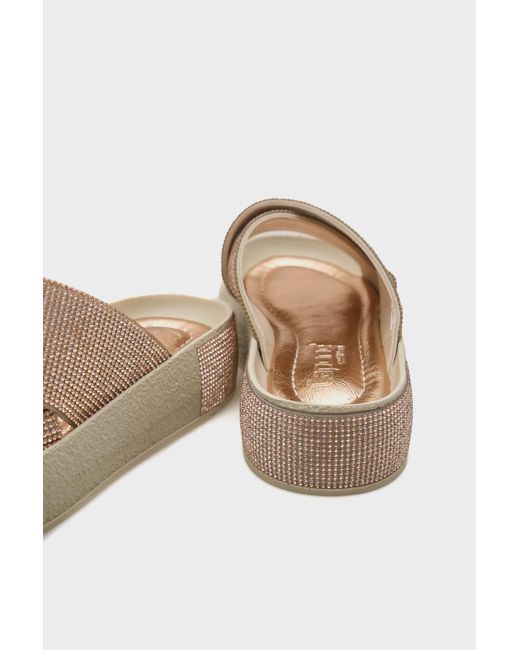 Capone Outfitters Blue Maren Cross Stone Banded Stone Detaillierte Hausschuhe Mit Keilabsatz Für Damen