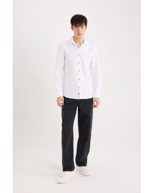Defacto Slim Fit Slim Fit Baumwolle Basic Plain Langarmshirt A4644Ax25Sp Für Herren in White für Herren