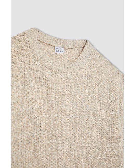 Defacto Strukturierter Strickpullover Mit Normaler Passform Und Rundhalsausschnitt R1175Az24Wn Für Herren in Natural für Herren