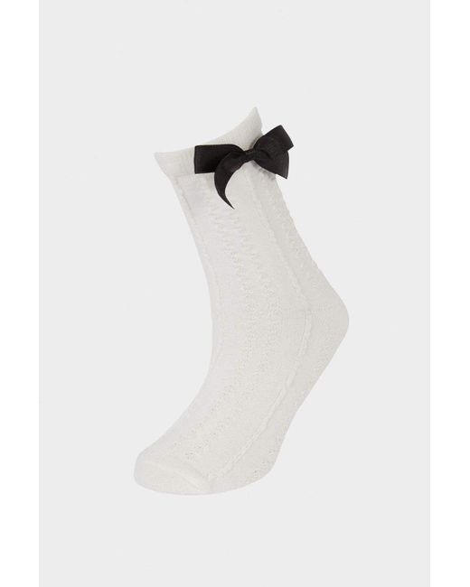 Defacto White 3-Teilige Lange Baumwollsocken Für Mädchen E6265A8Ns Für Damen