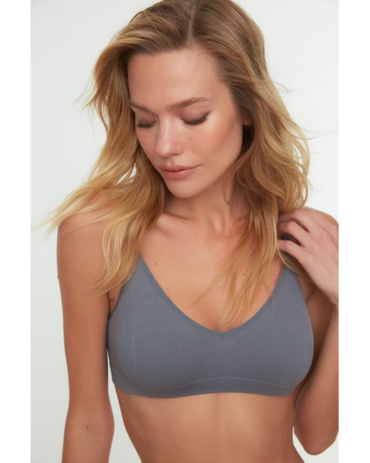 Trendyol Gray Grauer Nahtloser Bralette-Bh Mit Seilträgern