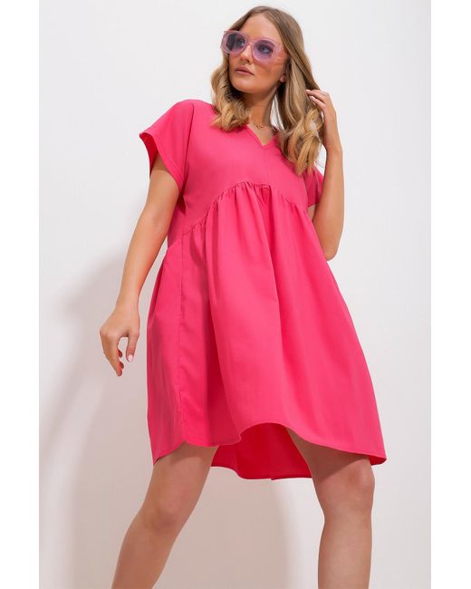 Trend Alaçatı Stili Pink Kleid a-linie