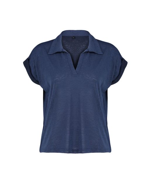 Trendyol Blue Indigoes, kurzärmliges t-shirt in leinenoptik mit normaler/normaler passform und polokragen