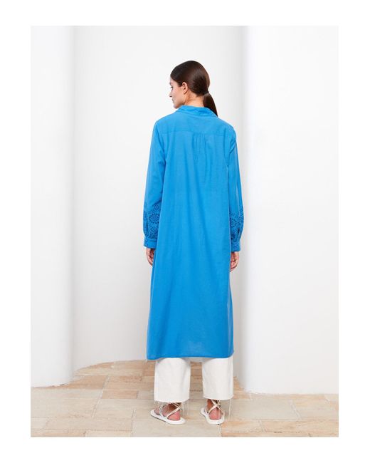LC Waikiki Blue Langärmlige Tunika Mit Hemdkragen Und Stickerei Für Damen