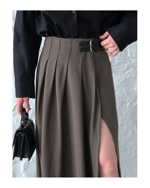 Laluvia Black Brauner Rock Mit Zwei Gürteln 251016 Für Damen