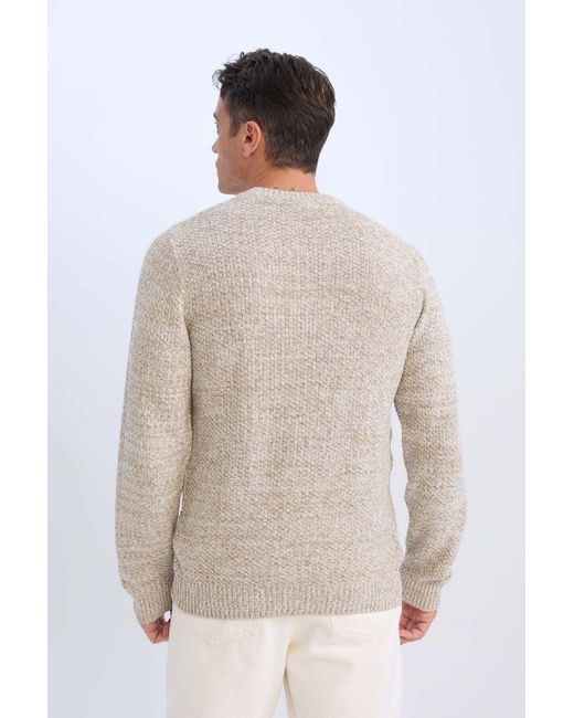 Defacto Strukturierter Strickpullover Mit Normaler Passform Und Rundhalsausschnitt R1175Az24Wn Für Herren in Natural für Herren