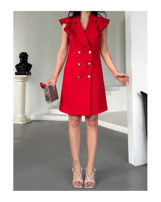 ZF BUTİK Red Jackenkleid Mit Rüschenkragen Für Damen