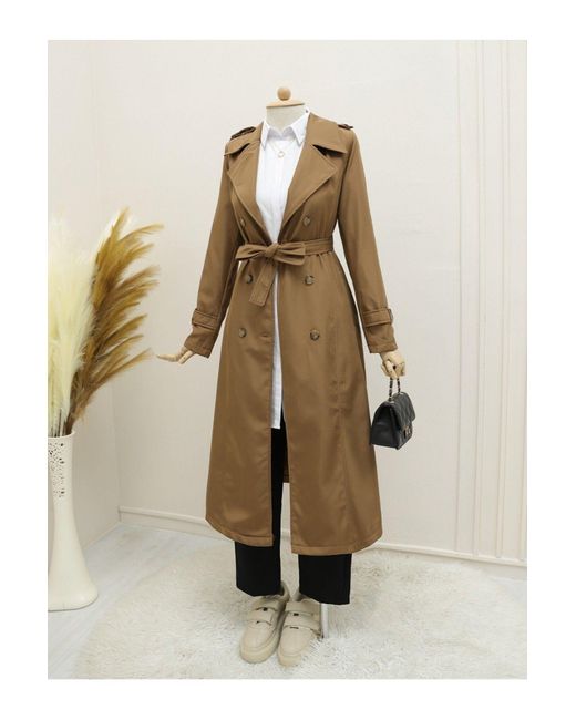 Modamorfo Natural Gefütterter Trenchcoat Mit Gürtel – Hellbraun Für Damen