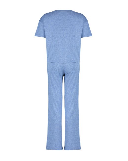 Trendyol Blue Es pyjama-set aus strick mit kordelzug – knopf- und taschendetail