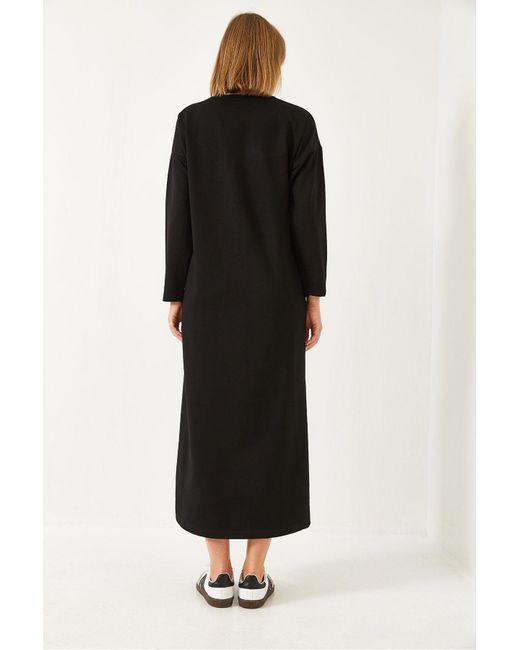 Bianco Lucci Black Basic Front Slit Line Detail Langes Kleid 8061 Für Damen