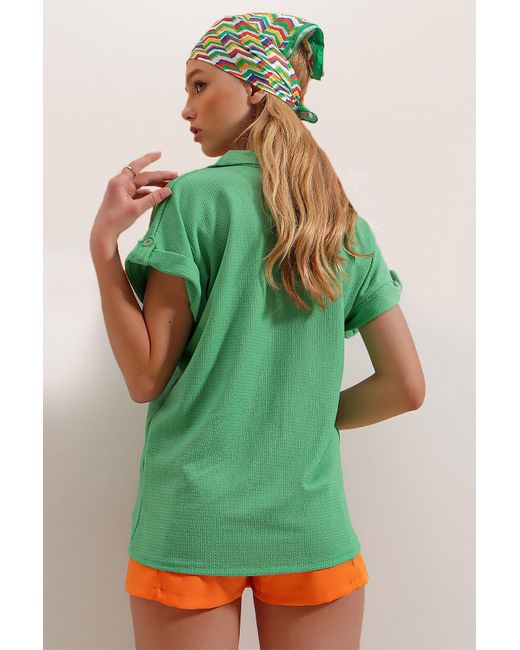 Trend Alaçatı Stili Green Hemd regular fit