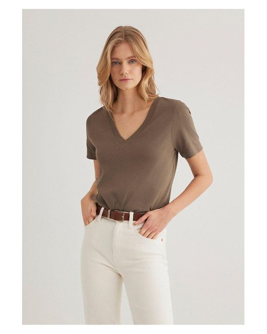 Mavi Brown Braunes Basic-T-Shirt Mit V-Ausschnitt, Reguläre Passform -83866 Für Damen
