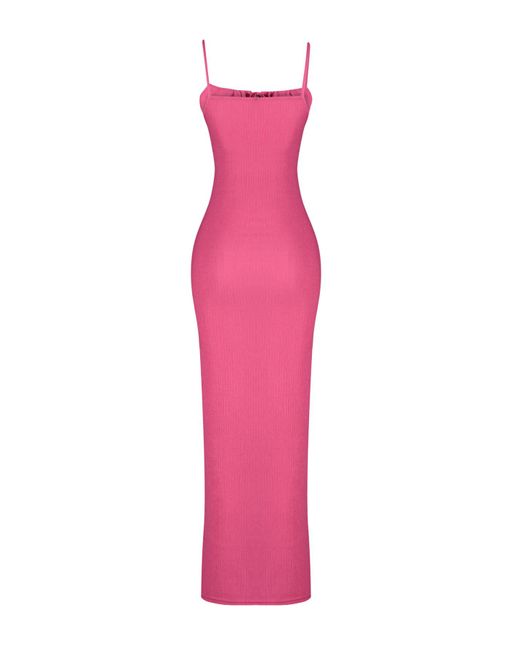 Trendyol Pink Fuchsiafarbenes, figurbetontes wickelkleid/strukturiertes strick-maxi-bleistiftkleid