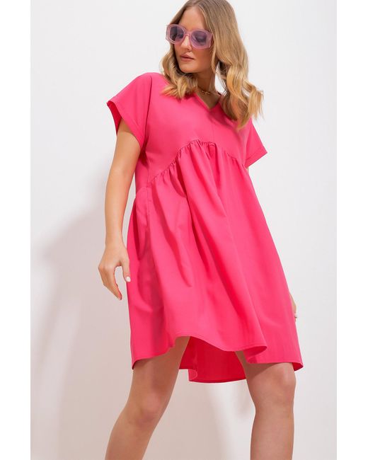 Trend Alaçatı Stili Pink Kleid a-linie