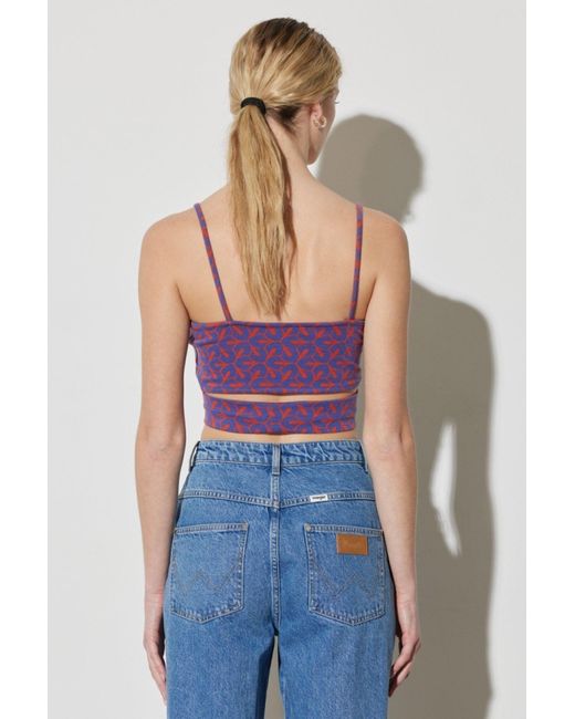 Wrangler Pink Gemusterte Crop-Bluse Mit Normaler Passform Und Normaler Passform Für Damen