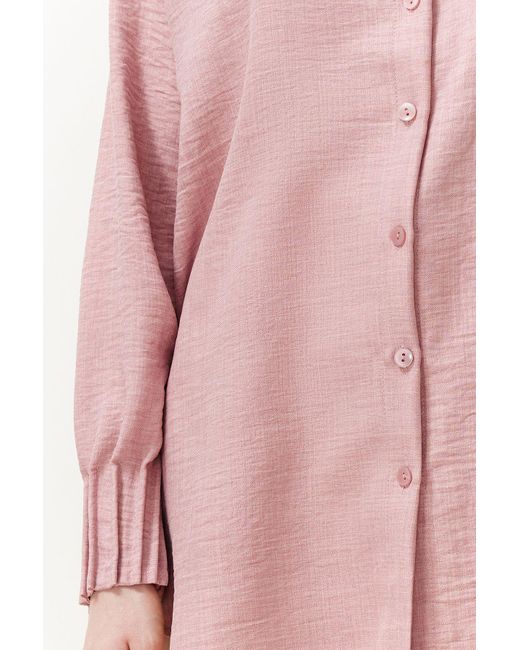 Trendyol Pink Puderfarbenes, gewebtes aerobin-leinenhemd