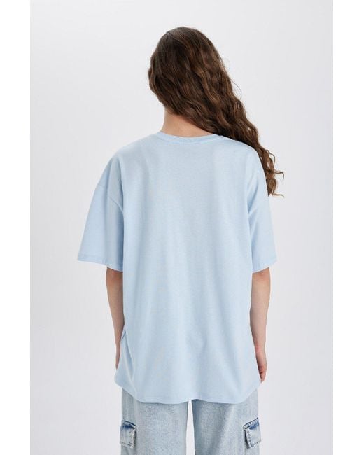 Defacto Blue Ramones Oversize Wide Fit Kurzarm-T-Shirt Mit Rundhalsausschnitt C3772Ax24Sm Für Damen