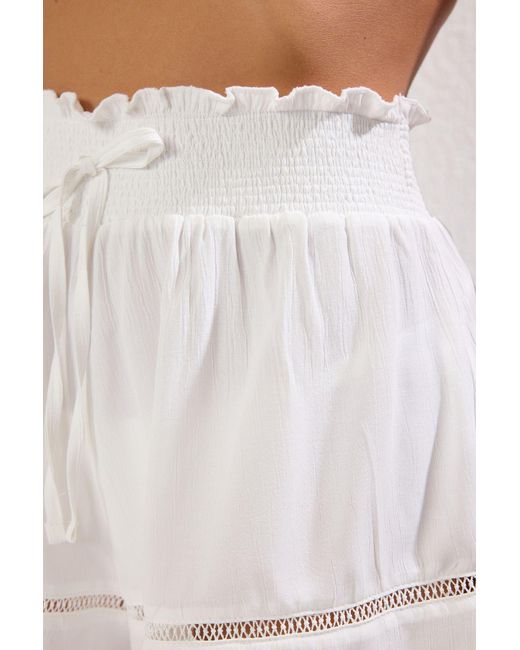 Trendyol White Gewebte Strandshorts Mit Strukturiertem Streifenzubehör Für Damen