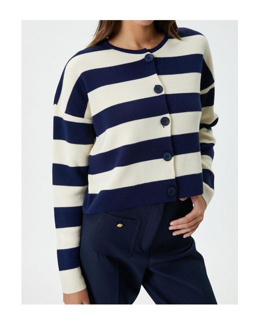 Koton Blue Schulterfreier Cardigan Mit Knöpfen Und Rundhalsausschnitt Aus Acryl Für Damen