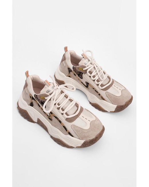 Marjin Natural Sneaker Mit Hoher Sohle Und Schnürung, Leoparden-Details, Sportschuhe Desya Für Damen